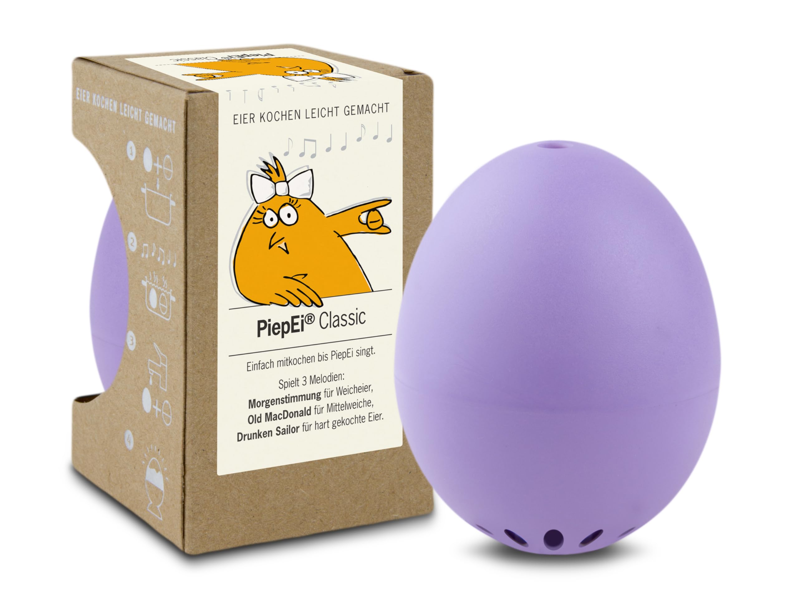 PiepEi Classic Purple - Singing Egg Timer for Cooking with - Egg Cooker for 3 Hardness Levels - Beep Egg with 3 Melodies - Funny Cooking Egg - Music Egg Timer - Brainstream