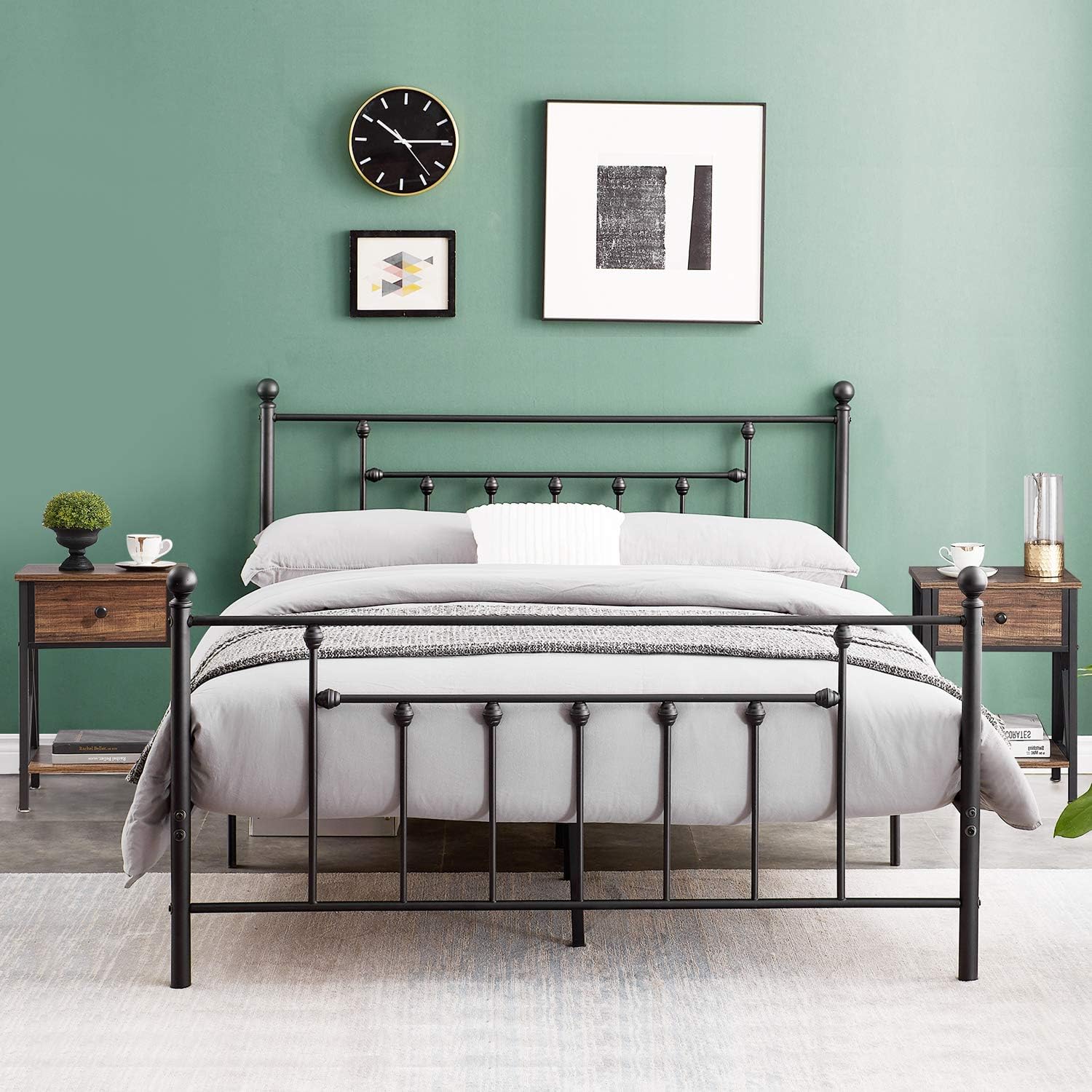 VECELO Modern Versatile Nightstands X-Design Side End Table Night Stand Storage Shelf with Bin Drawer for Living Room Bedroom, Set of 2 (Brown): Home & Kitchen