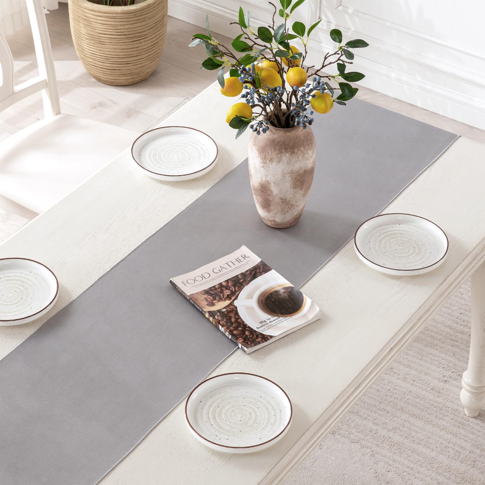 BALCONY & FALCON Suede Table Runner Waterproof Table Runners for Kitchen Restaurant Cafe Garden Outdoor Gathering Wedding and Festivals (Silver, 35 x 240cm)