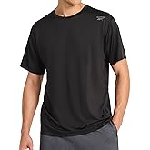 Reebok Mens Reflective Small Logo Crewneck T-Shirt, Standard Fit, Lightweight Cool Touch Jersey Fabric