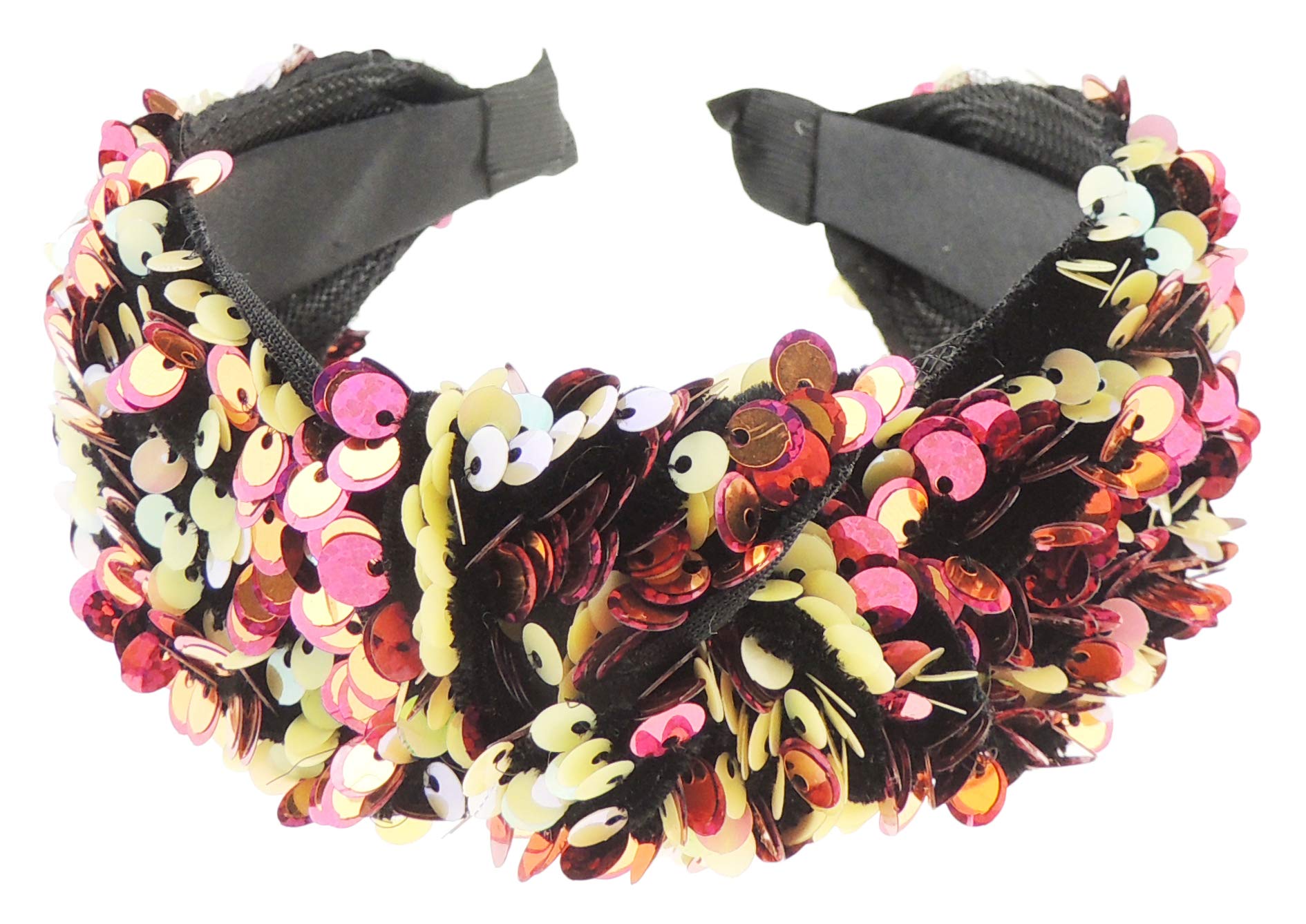 Ladies Sparkly Sequin Evening Party Top Knot Headband Alice Band (Magenta Cream)