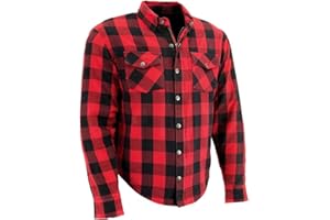 Milwaukee Leather MPM1631 Men's Plaid Flannel Biker Shirt with CE Approved Armor - Reinforced w/Aramid Fiber - Large Red