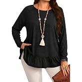 Eytino Plus Size Tops for Women Ruffle Hem T Shirt(1X-5X) | Crewneck Long Sleeve,Loose Fit Casual Tee,Going Out &amp; Daily Wear,2026 Fall Fashion Clothes