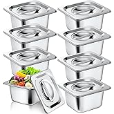 Ziliny 8 Set Stainless Steel Hotel Pans with Lids 1/6 Size 6 Inch Deep Steam Table Pan Stainless Food Storage Containers Stackable Metal Steamer Pan for Kitchen Restaurant Party Buffet Event Catering