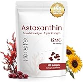 PixelVerve Astaxanthin 12mg Supplement, 180 Softgels, 6 Month Supply | Natural Antioxidant from Fresh Microalgae for Eye, Skin and Joint Health, Non-GMO, Gluten Free