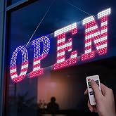 LemonNova 40" x 14" American Flag LED OPEN Sign with Remote Control, Dimmable Brightness, Flash Modes & Speed, Easy Hang Plug-in Storefront Window Sign for Shop, Bar, Salon