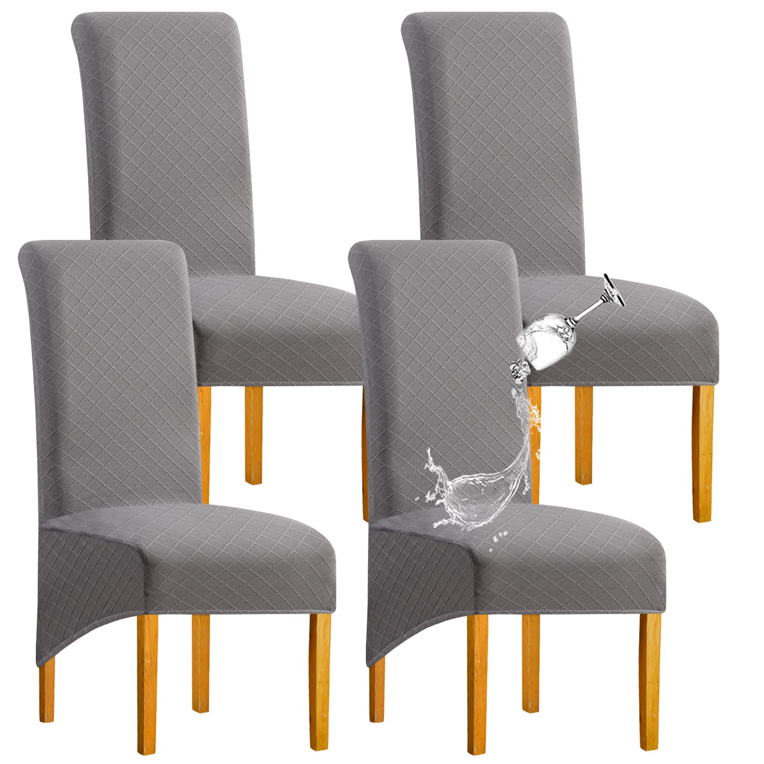 SHENGYIJING Waterproof Stretch Spandex Jacquard High-Back Dining Chair Cover Set (4-Piece) Light Gray
