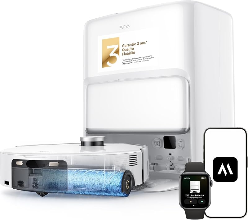 Z60 Ultra Roller SA Robot Aspirateur Laveur, Blanc