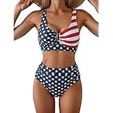 Eomenie Bikini Sets for Women High Waisted Two Piece Bathing Suit U Wired V Neck Swimsuit Adjustable Straps Swimwear