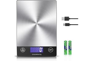 CROWNFUL Food Scale, Rechargeable 304 Stainless Steel Digital Kitchen Scale Upto 33lb Weight Grams and Ounces with LCD Displa