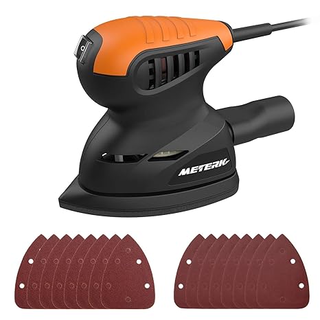 Meterk Professional Exzenterschleifer 125W, 13500 RPM Motor mit Drehzahlregelung und Staubsammelung System, Incl. 16 Stück Sc