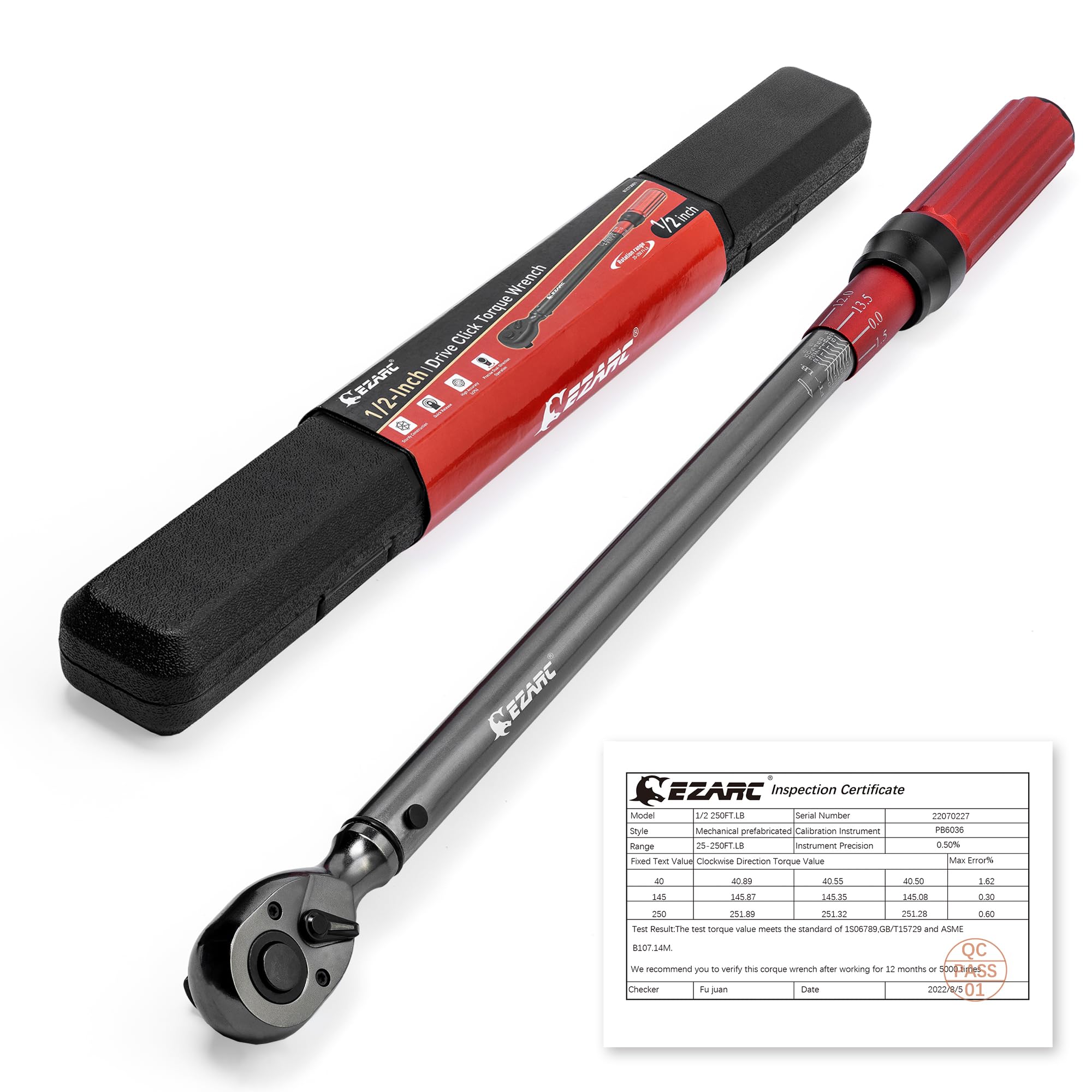 EZARC Torque Wrench 1/2-Inch, 40-320 Nm, Car Motorcycle Torque Wrench, Black Stick + Red Handle, Drive Click Torque Wrench Dual-Direction Adjustable, Accuracy ± 3%