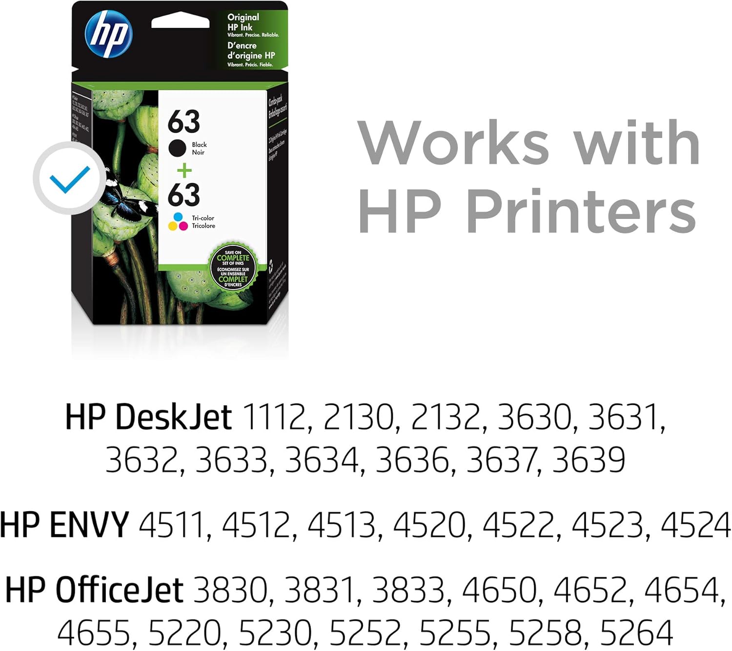 HP 63 | 2 Ink Cartridges | Black, Tri-color | F6U61AN, F6U62AN: Office Products