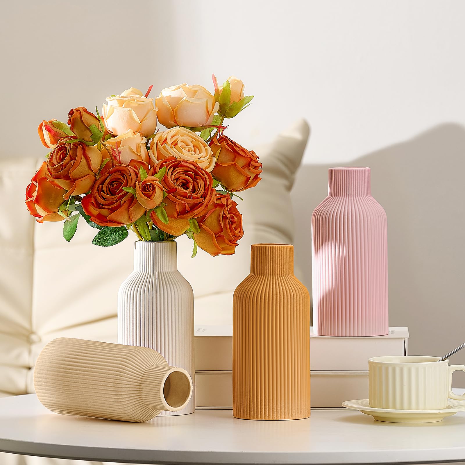 Mfacoy White Ceramic Flower Vase, Minimalist Decor, Modern Home Decorative Vase, Small Pampas Grass Vases For Kitchen, Bedroom, Office, Living Room, Bathroom, Shelf Centerpiece Table Decorations(8 in) - Image 8