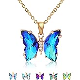 BONJOULRY 18K Gold Plated Necklace Butterfly Crystal Necklace and Bracelet for Women, Butterfly Jewelry for Women's Gifts Gold Pendant Necklaces Aesthetic Valentines Day Gifts for Her
