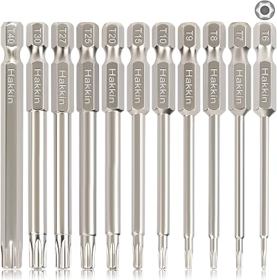 Hakkin Torx Bit Set 11Pcs S2 Steel 75mm Magnetic T6-T40 1/4 Hex