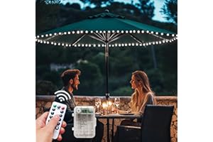 HOLITS Patio Umbrella Lights Cordless LED Market Table Umbrella Lights with Remote Control Battery Operated Waterproof Parasol String Lights, Fits 6-9 Feet Diameter Outdoor Umbrella Décor (Cold White)