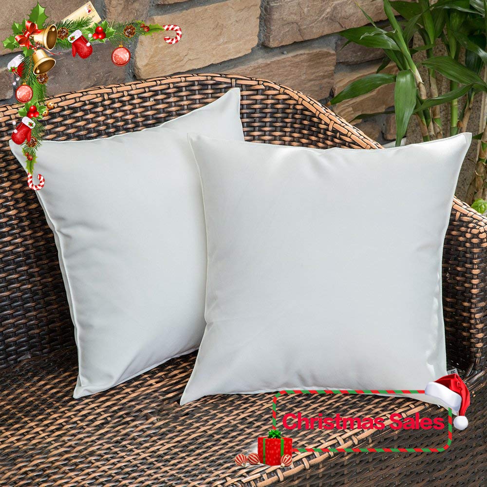MIULEE Pack of 2 Decorative Outdoor Waterproof Pillow Cover Square Garden Cushion Case PU Coating Throw Pillow Cover Shell for Christmas Tent Park Couch 18x18 Inch Off White