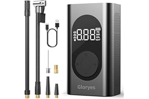 Gloryes Motocycle Air Pump,Cordless Tire Inflator Portable Air Compressor,Air Pump for Car Bike Motorcycle Tires Ball Balloon with Digital Pressure Gauge,150 PSI,Emergency Light, Auto Shut-Off