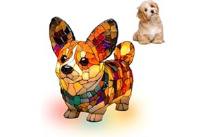 AGWIM Corgi Night Light, LED Dog Series Art Light, Cute Pet Themed Stained Resin Table Lamps, Vintage Home Decor, Fun Gift for Dog Lovers (#04, 5.9")
