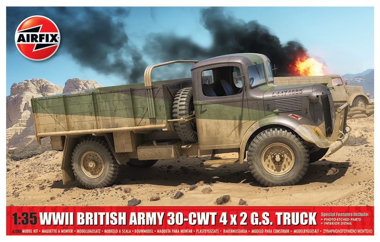 AIRFIX - Model Set - A1380 WWII British Army 30-cwt 4x2 GS Truck Model Kit - Plastic Motor Vehicle Model Building Kit for Adults & Children 8+, Set Includes Sprues & Decals - 1:35 Scale Model