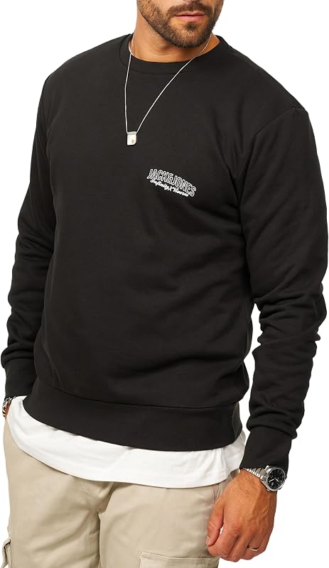 Herren Sweatshirt mit Rundhals Crewneck Pullover Sweater für Männer im Regular-Fit - JJ24756-BLA-S