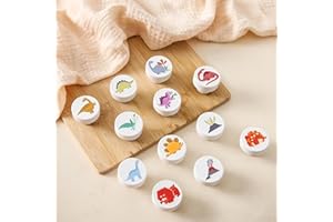 WOODEN TEETHER Wooden Dinosaur Cabinet Knobs Decorative Wood Dresser Knobs with Screws Nursery Dresser Knobs for Kids Girls Boys Furniture Knobs Nursery Drawer Handles for Decor (12 Pack)