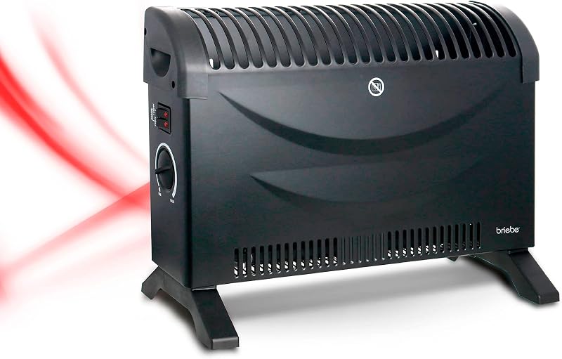 Briebe radiador convector elétrico de ar quente, regulador de temperatura, termostato para baixo consumo, silencioso, portátil, alças de transporte, 3 níveis de potência 750w, 1250w, 2000w (preto) — foto 2 de 6