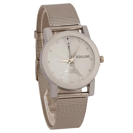 Steel Belt White Dial Analogue Eiffel Tower Design Womens Watch