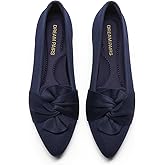 DREAM PAIRS Flats for Women Pointed Toe Foldable Knit Ballet Flats Comfortable Slip-On Dress Shoes Elegant Bow Flats for Work Office Business Casual Travel