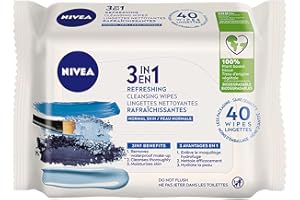NIVEA 3-in-1 Biodegradable Face Cleansing & Make-up Removing Wipes for Normal Skin, 40 Wipes