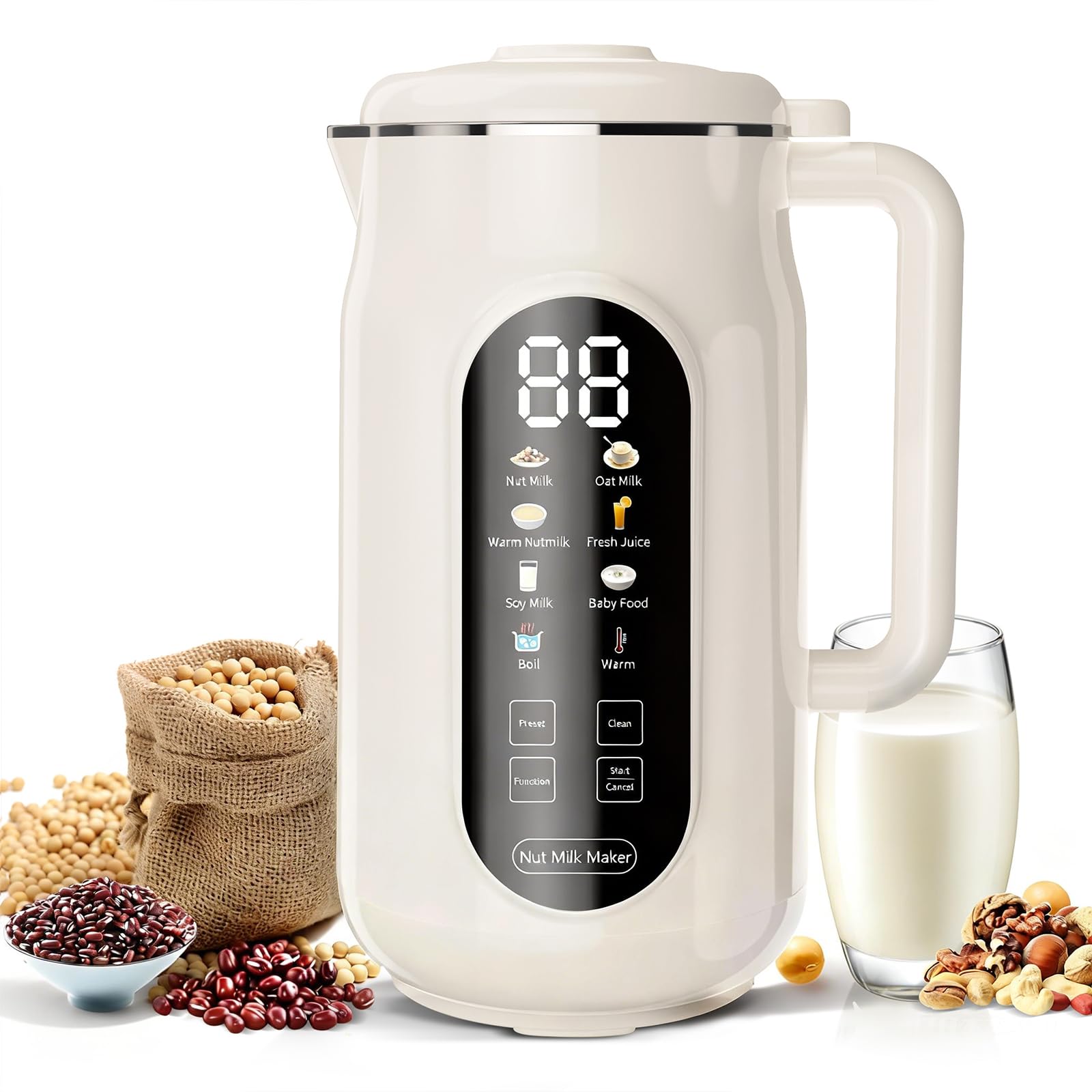 Photo 1 of 10-in-1 Nut Milk Maker Machine, 42oz Automatic Nut Milk Maker with LED Touch Screen, Self-Cleaning, 12H Delay Start, Keep Warm, Automatic for Soy/Oat/Almond Milk, Juice,Coconut,Plant Base & Boil Water