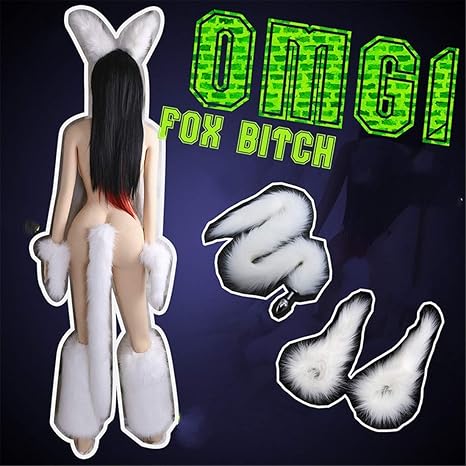LINDANIG Toys Cosplay Anal Plug mit Fuchsschwanz Weiß Hund Tail mit Band Handschellen Anal Plug Vibrator Anal Slut für Erwach