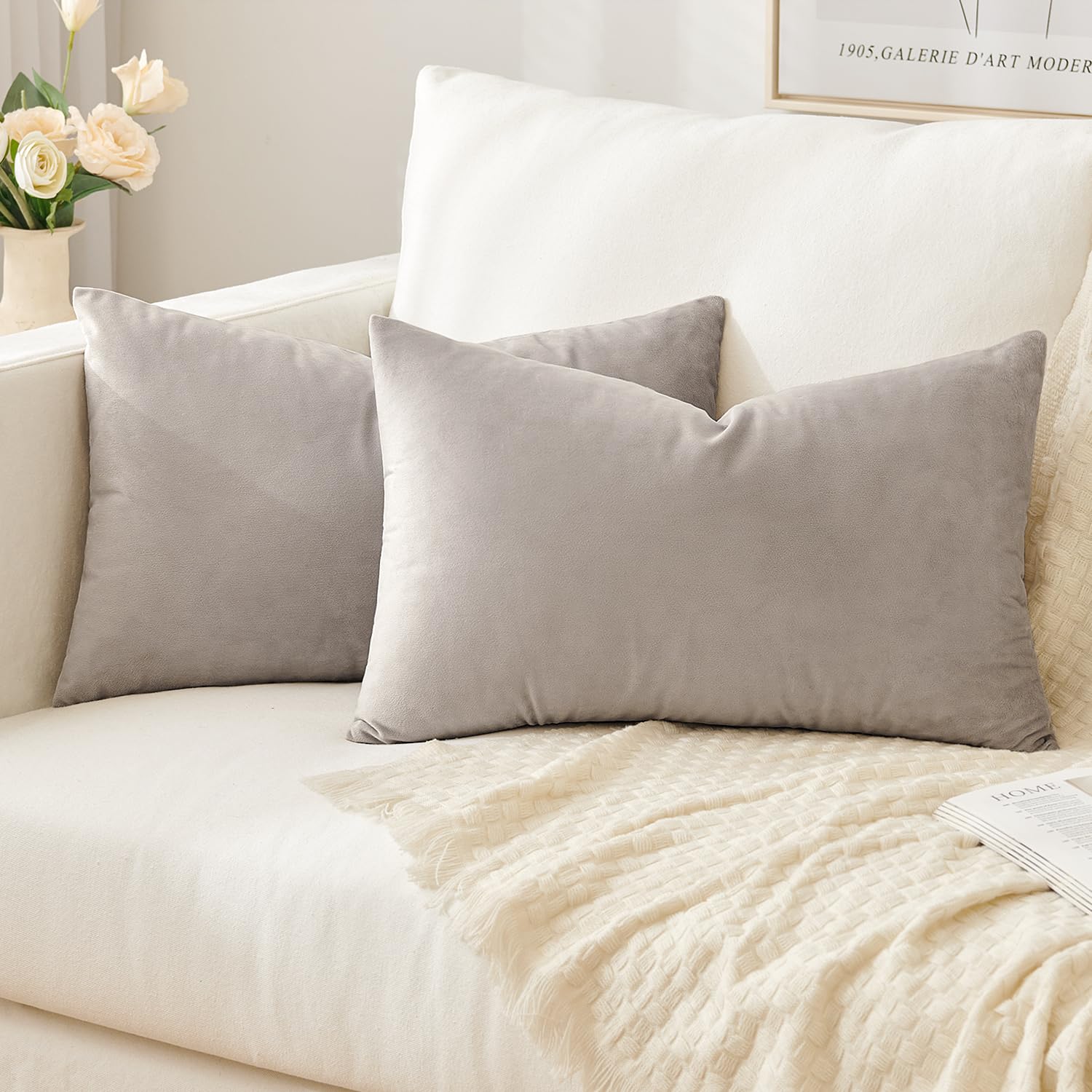 Slozzi Set of 2 Velvet Cushion Covers Home Plain Decorative Throw Pillow cases 12x20 Inch 30x50 cm Soft Square Pillow Covers for Sofa Bedroom Heart Wood