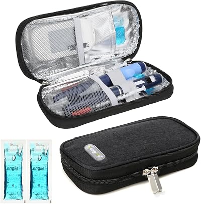 YOUSHARES Insulin Travel Case with 2 Ice Packs Black Compact Portable Insulated