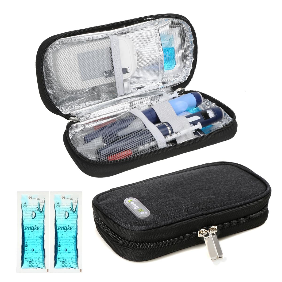 YOUSHARES Insulin Travel Case with 2 Ice Packs - Travel Ice Pack for Diabetic Organize Supplies Diabetes Bags Insulated Cooling Bag (Black)