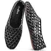 HEVA Women's Jelly Mesh Flats Breathable Clear Hollow Shoes Summer Beach Jellies Ballet Sandals