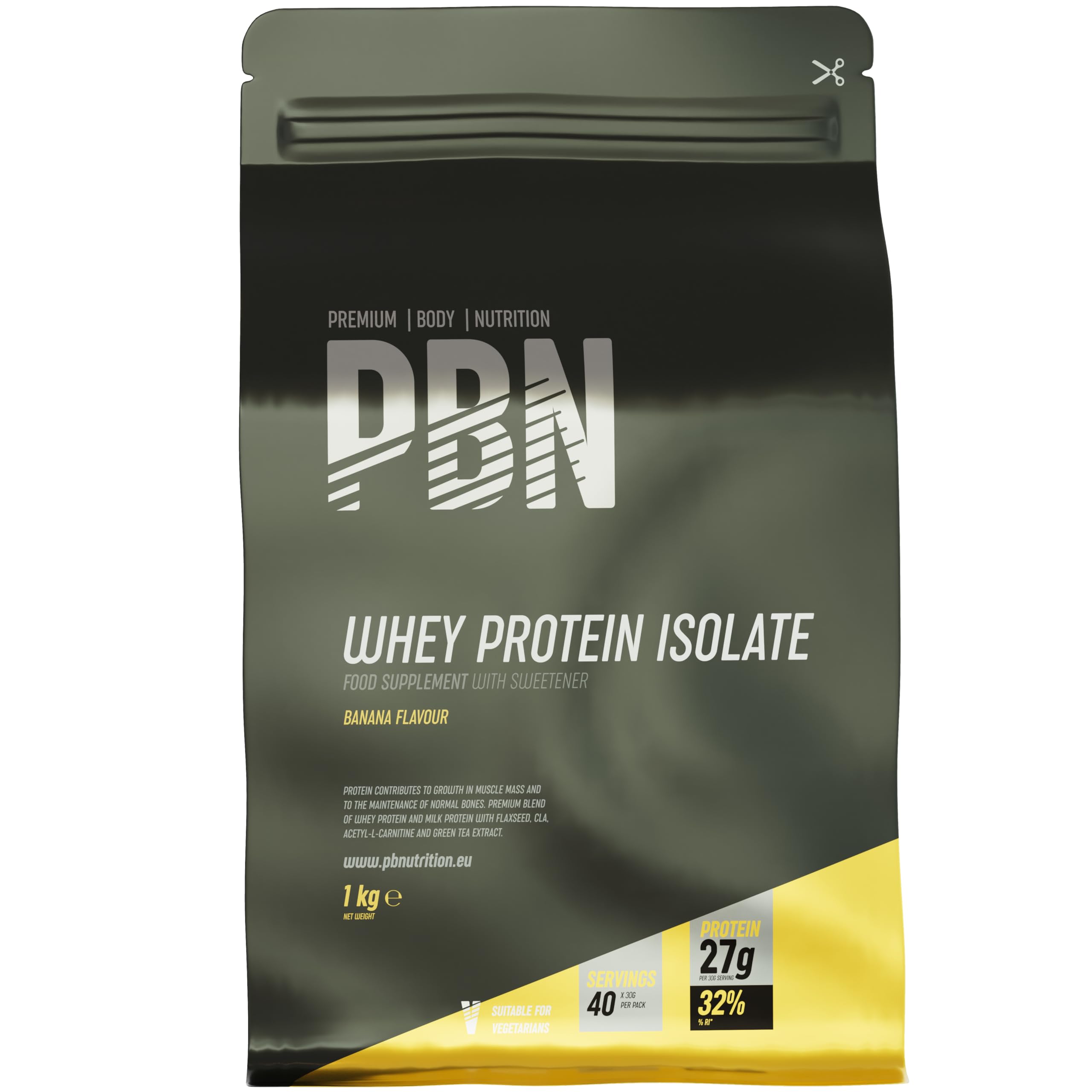 PBN - Premium Body Nutrition - Whey-Isolate Protein Powder, 1kg, Banana - 33 Servings
