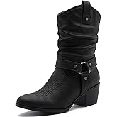 GLOBALWIN Women's Mid Calf The Western Cowgirl Boots Fashion Cowboy Boots For Women Chunky Low Heel