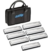 East top Harmonica Set of 7, 10 Holes 7 Colors Diatonic Blues Harmonica Set For Adults, Professionals and Students, as a Gift