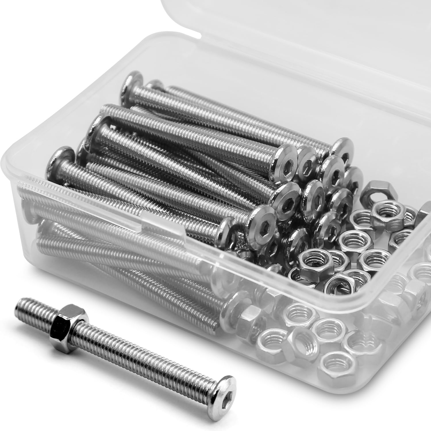 (30 pcs) M5 x 40mm Flat Round Hexagon Socket Head Screws Bolts and Nuts Set 304 Stainless Steel 18-8