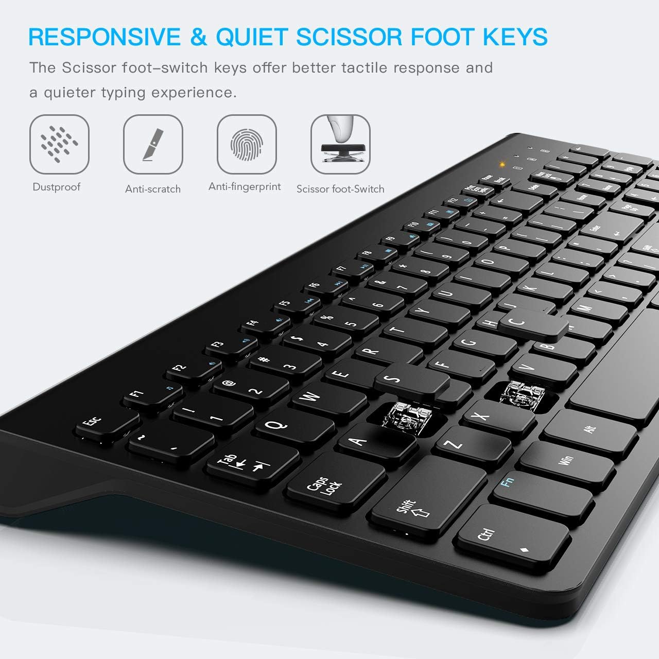 Wireless Keyboard Mouse Combo, WisFox 2.4GHz Slim Full Size Wireless Keyboard and Mouse Set with Number Pad and Nano Receiver for PC Laptop Windows, Quiet and Ergonomic (Black): Computers & Accessories