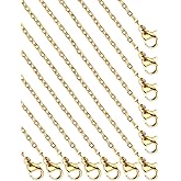 12 PCS 20 Inch 2mm Gold Stainless Steel Flat Cable Chains Finished Necklace Chains Bulk Wholesale for DIY Jewelry Making