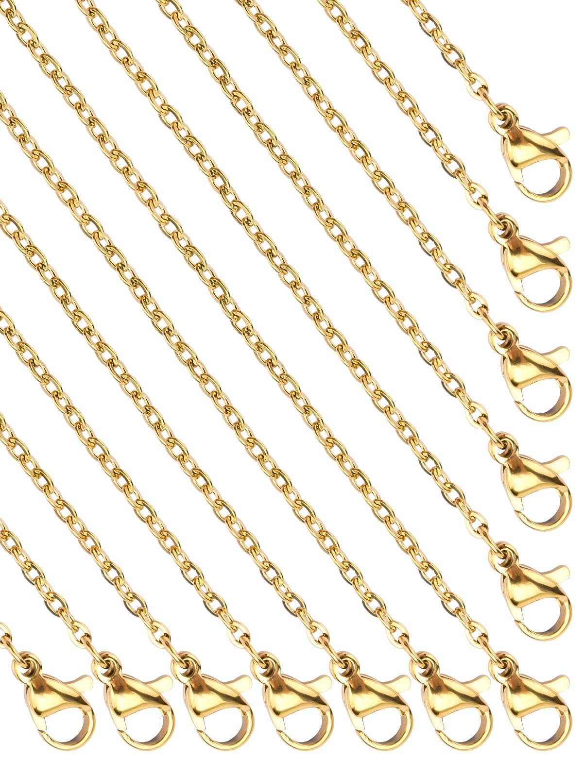 Photo 1 of 12 PCS 20 Inch 2mm Gold Stainless Steel Flat Cable Chains Finished Necklace Chains Bulk Wholesale for DIY Jewelry Making
