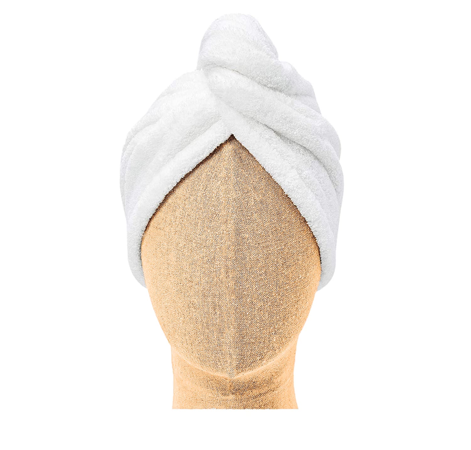 Dazzle Collection® 100% COTTON Hair Turban Towel Dry Hair Towel Wrap Lightweight Turban Cap with Loop and Button Fastener Absorbent Dry Hair Quickly for Women (68 cm x 27 cm, White)