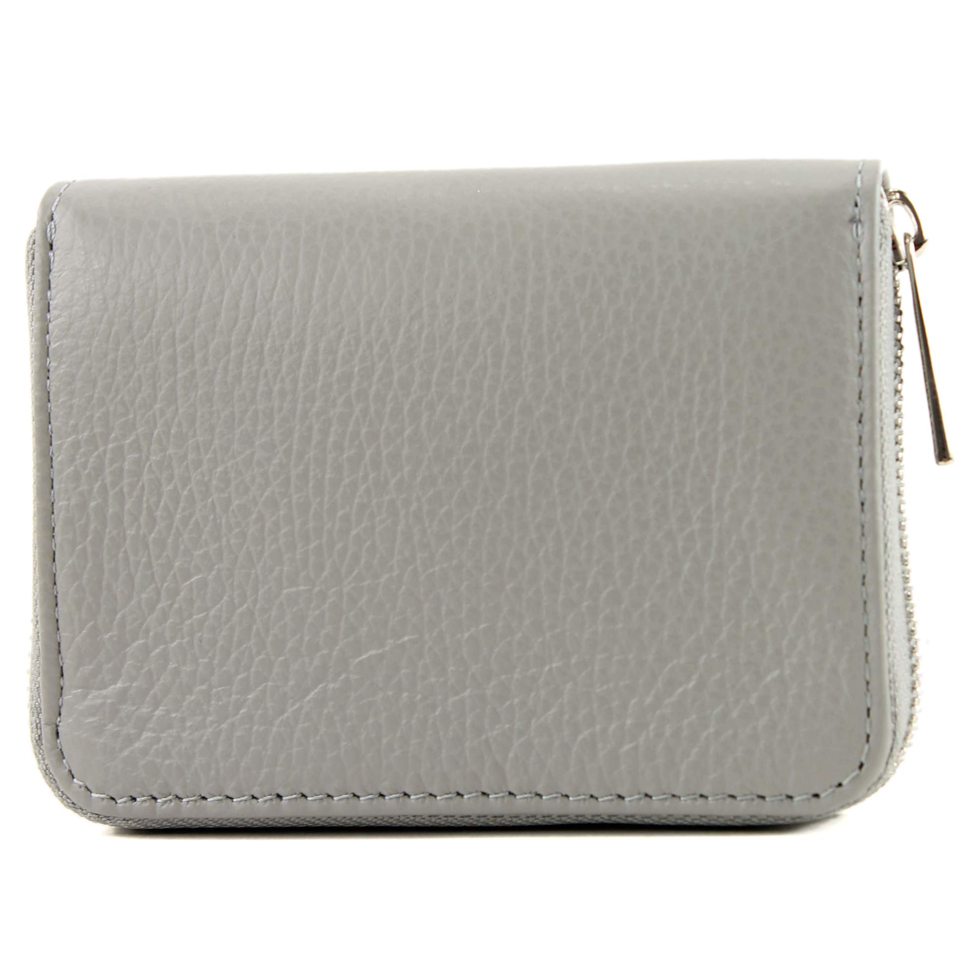 modamoda de - P04 - Italian ladies wallet, real leather, short, Colour:Tele gray
