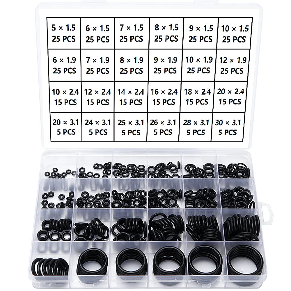 YIXISI 420PCS 24 Sizes Black O-Rings Assortment Kit, Nitrile Rubber Metric O-Rings, for Tap Plumbing Washer Seal & Auto Quick Repair