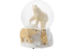 Elanze Designs Playing Polar Bear Family 100MM Sturdy Wind Up Musical Glitter Water Snow Globe Tabletop Dresser Nightstand Figurine Decoration Plays Tune Wonderful World