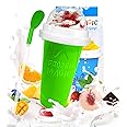 Slushie Cup, DIY Magic Slushy Maker Cups, Portable Slushy Cup for Juices, Milk and Ice Cream Make, Double Layers Silica with Lid & Straw for Kids, Friends, Family (Green)