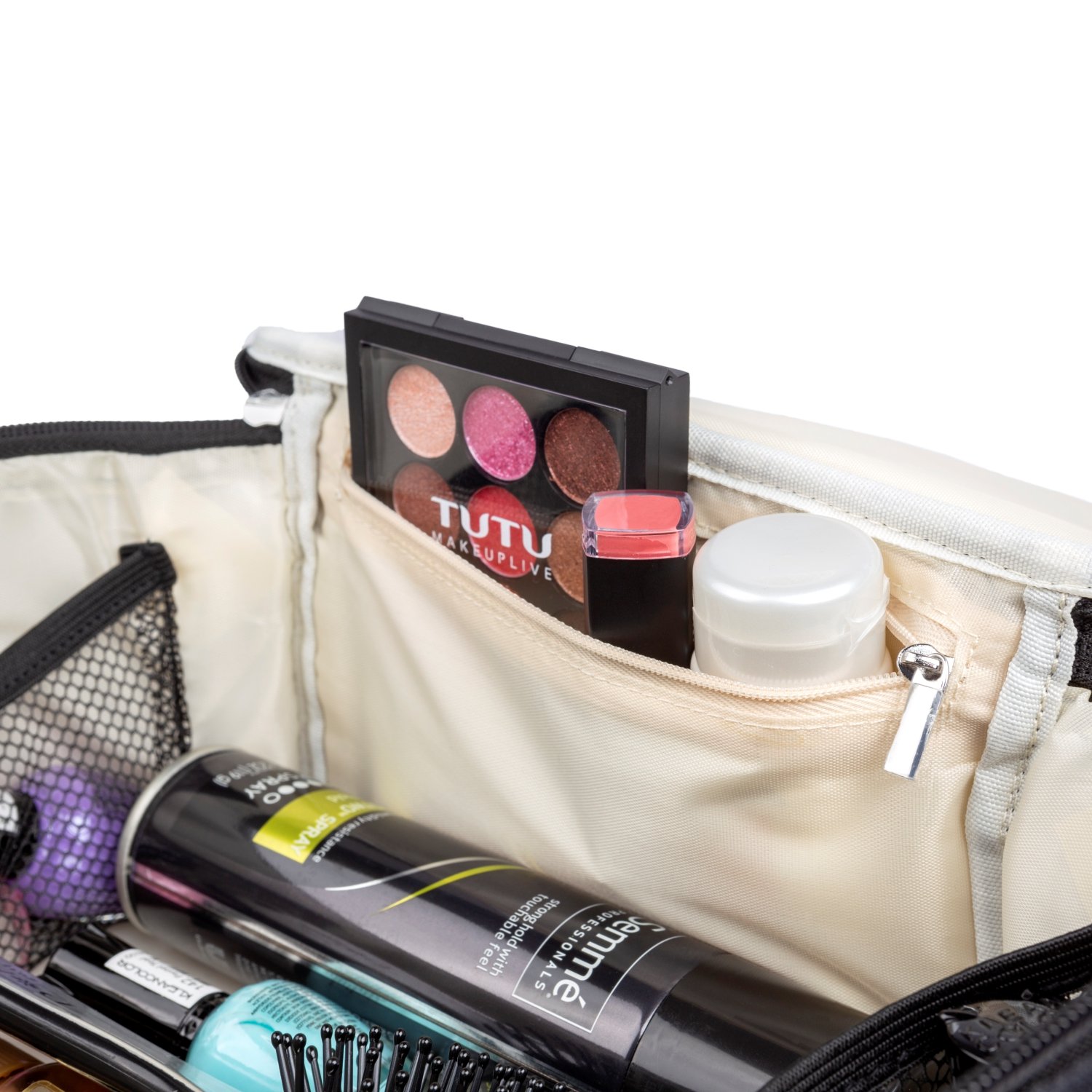 Ellis James Designs Large Travel Makeup Bag for Women - Black Make Up Bag for Women - Travel Cosmetic Bag - Makeup Case Gifts for Women, Makeup Organizer Bag, Travel Toiletry Bag for Women : Beauty